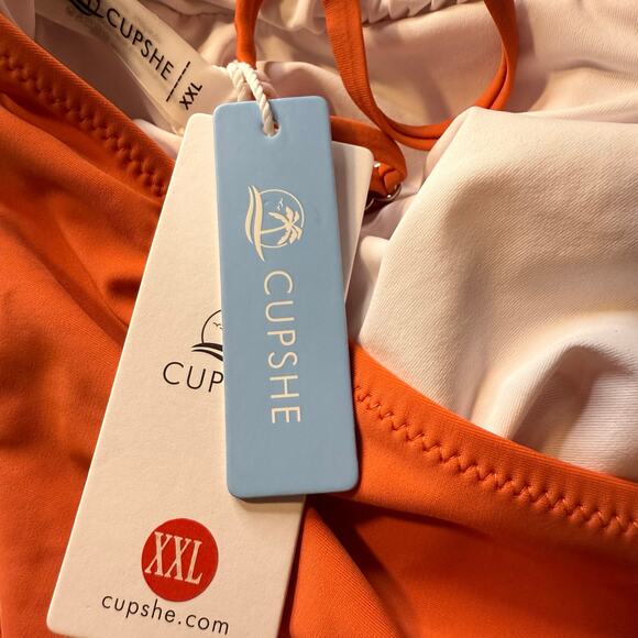 Cupshe One Piece Swimsuit, Orange Ruched Adjustable Straps, Size XXL, NWT - Picture 5 of 5